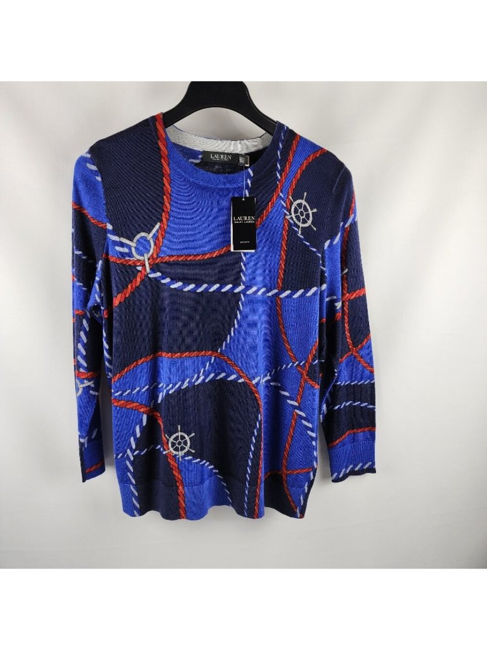 Lauren Ralph Lauren Sweater Women 1X Multi Rope Print Blend Pullover NWT